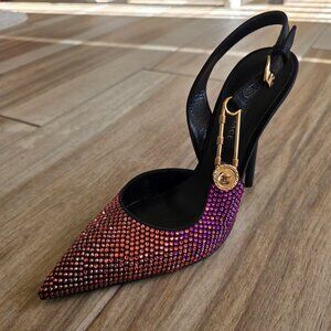Versace Safety-Pin Pink Embellished  Crystal Slingback Purple Pink Pumps Eur. 37